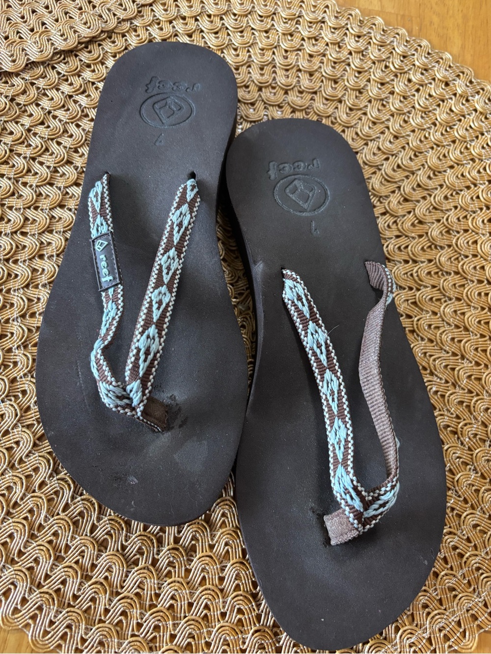 Reef Women's Brown Flip Flops with Teal Woven Straps